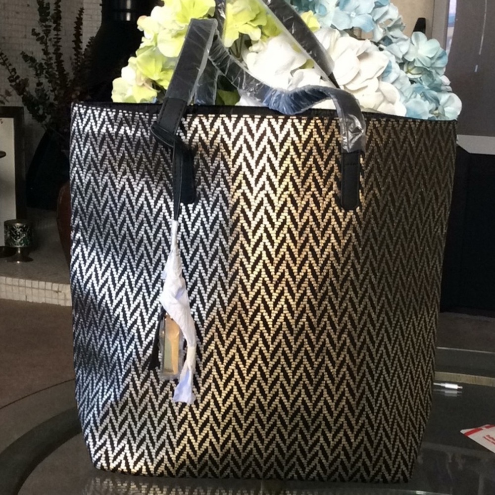 Shiseido Black and Gold Chevron Tote Bag